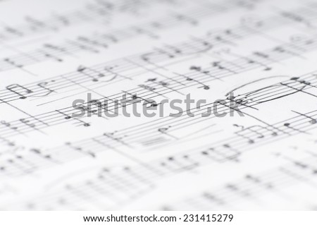 Handwritten musical notes, shallow DOF Royalty-Free Stock Photo #231415279