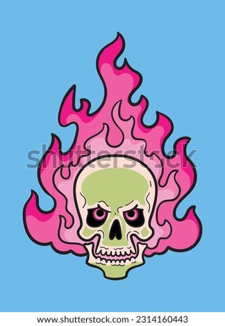 Skull in traditional Tibetan art style flame. Cartoon vector clip art isolated. Girl design for stickers, t-shirt, print, copybook, etc. 