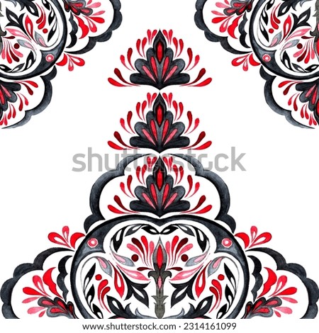 seamless pattern on a white background. watercolor illustration. oriental motives. black and pink patterns