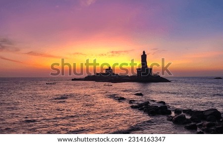 A scenic sunset view of the architecture of Kanyakumari, India Royalty-Free Stock Photo #2314163347