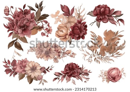 Autumn clip art dahlia flowers, seamless decorative pattern elegant print