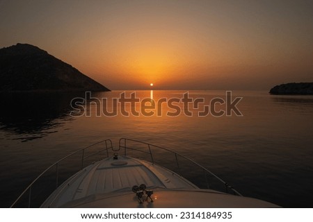 Amazing sunrise in the Porto Kagio bay, Peloponnese, Lakonia, Greece in summertime.