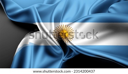 Realistic and three-dimensional wavy drapery adds depth and movement to the national flag of Argentina. The flag features light blue and white horizontal stripes symbolizing the sky and peace respecti