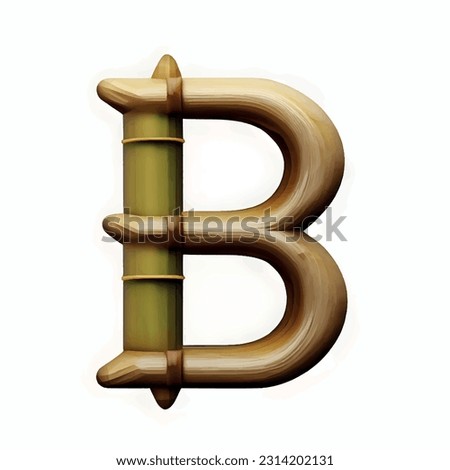 capital letter B in bamboo with white background. Bamboo alphabet, letter B isolated on white background, vector illustration
