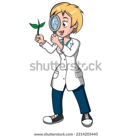 Scientist examining a plant specimen with a magnifying glass.