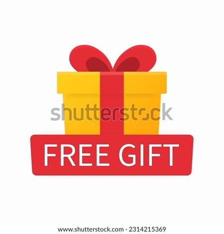 Business template with red free gift on white background for banner design. Present gift box icon. Vector illustration