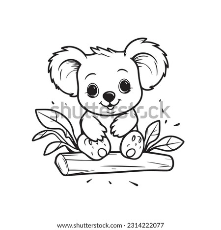 Cute koala over wall cartoon, vector illustration, black and white
