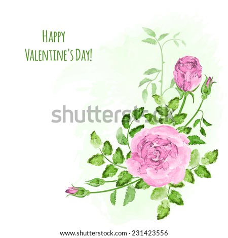 Beautiful watercolor  vector illustration with stylized rose flower