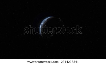 night time on the planet earth rotate in space with star in universe. Realistic atmosphere 3D volumetric clouds texture surface of blue planet