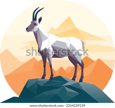 Low poly art of goat and mountain, vector illustration, geometric style Royalty-Free Stock Photo #2314239159