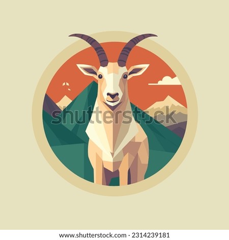 Simple vector logo design consisting of mountain and goat, vector art, animal illustration Royalty-Free Stock Photo #2314239181