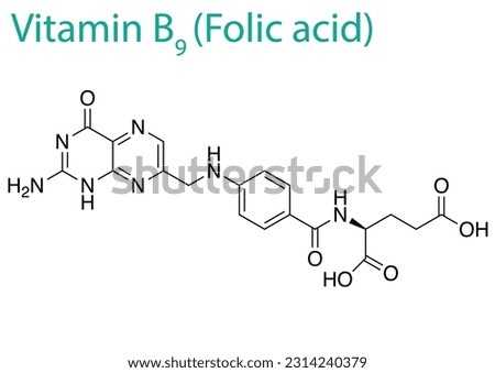 An illustration of a Vitamin B9 molecule isolated on a white background Royalty-Free Stock Photo #2314240379