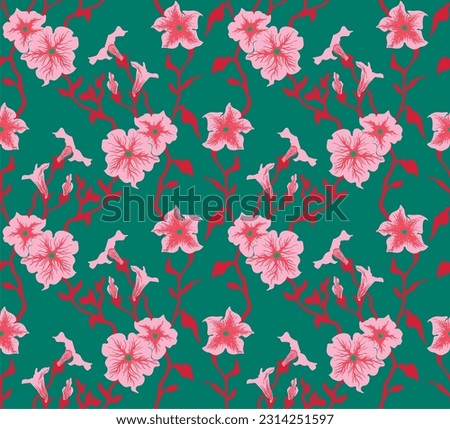 Seamless illustration branches with Petunia flowers. Floral Pattern in vector. Pattern collection.Wild flowers, leaves, branches, floral repeat pattern design set.. Handmade. Wallpaper, fabric design