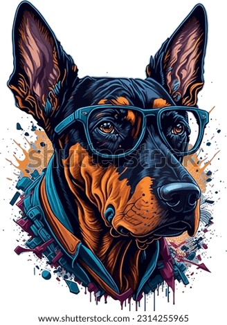 Vector beautiful Doberman dog with glasses