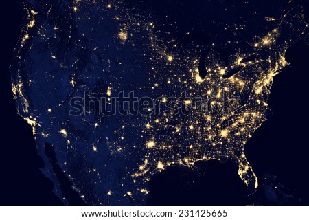 City lights Of USA,Elements of this image are furnished by NASA