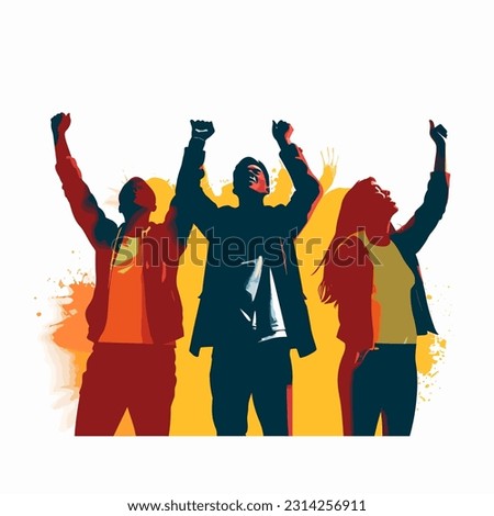 Christian worship young people silhouette lifting hand vector illustration Royalty-Free Stock Photo #2314256911