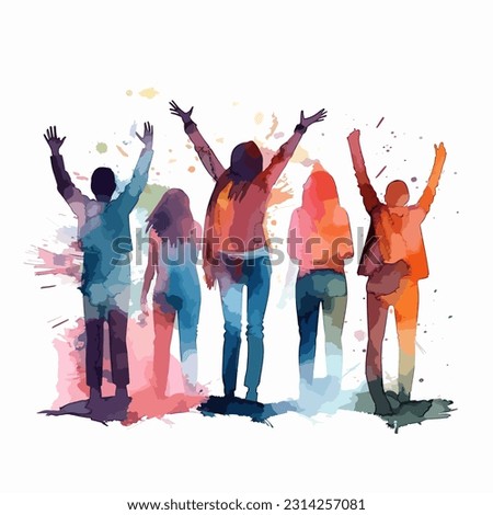 Christian worship young people silhouette lifting hand vector illustration Royalty-Free Stock Photo #2314257081