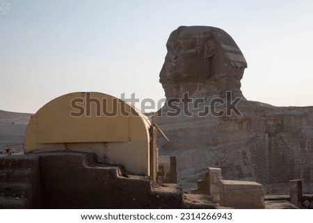 Pictures of the Great Sphinx in Egypt in the area of the ancient Pharaonic pyramids in Giza