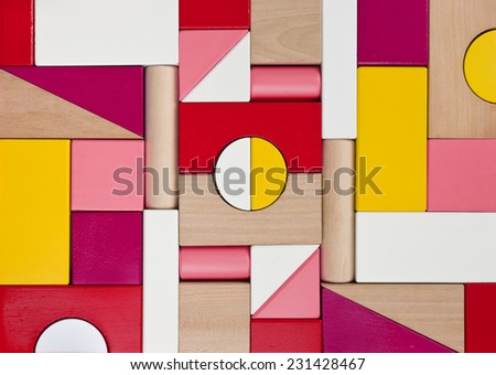 Background of multicolor wooden children toy blocks