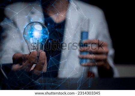 Businesswoman holding a light bulb, Creative new idea. Innovation, brainstorming, solution and inspiration concepts. imagination, creative thinking problem solving on polygon background.
