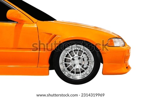Side view sport orange car isolated on white background