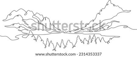 The most beautiful landscape. Wild nature. Wonderful lakes. High mountains. Vast forests. One continuous line. Linear.One continuous line drawn isolated, white background. Royalty-Free Stock Photo #2314353337