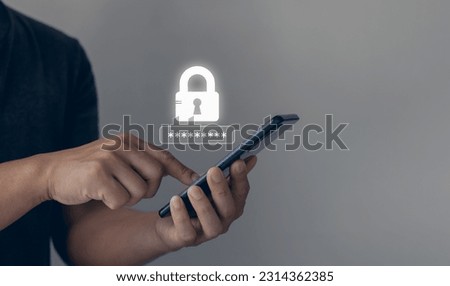 Business Technology security Concept. Business people using the smart mobile phone to access on smartphone for validate password for biometric two steps authentication to unlock security in cyberspace Royalty-Free Stock Photo #2314362385