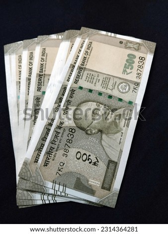 New 500 rupees Indian curency note close up on black background Royalty-Free Stock Photo #2314364281