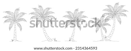Coconut tree line art drawing collection. Single continuous line drawing of coconut palm tree set. Set of decorative coconut palm tree concept. Coconut tree modern one line drawing vector illustration