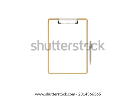 pen on a blank clipboard. Isolated on a white background.