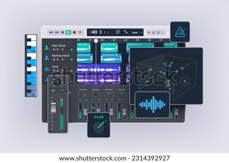 Program for professional songwriting, beat making, editing, and mixing. Audio workstation software. Vector illustration Royalty-Free Stock Photo #2314392927