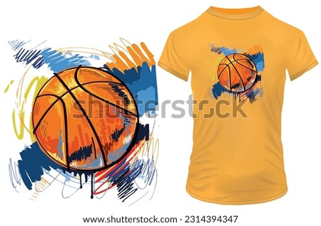 Colorful artwork of a basketball in watercolor brush stroke style. Vector illustration for tshirt, hoodie, website, print, application, logo, clip art, poster and print on demand merchandise.