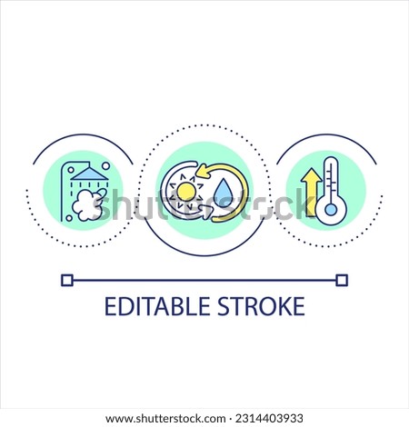 Using sunlight to heat water loop concept icon. Natural energy production. Solar thermal system abstract idea thin line illustration. Isolated outline drawing. Editable stroke. Arial font used