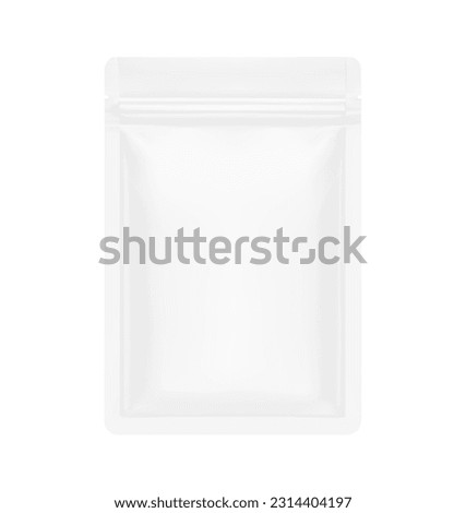 High realistic clean stand up pouch bag mockup. Vector illustration isolated on white background. Front view. Can be use for template your design, presentation, promo, ad. EPS10.	 Royalty-Free Stock Photo #2314404197