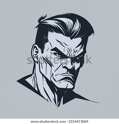 Angry cartoon man. Portrait of stressed male having anger and irritation emotion vector graphic illustration. Face of depressed person with headache