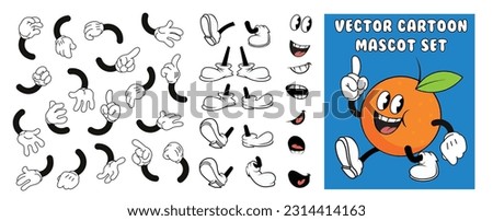 vector 1930's style vintage cartoon mascot set: hands, legs and faces Royalty-Free Stock Photo #2314414163