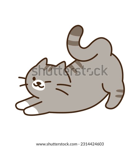 Cute cat. A gray cat is stretching its hips.