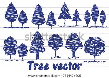 tree vector with blue pen on a white background
