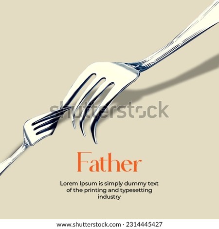 Happy Father's Day restaurant Concept. Father's Day background image with a real spoon in the shape of a handshake with bay. Closeup with wood background and copy space. Royalty-Free Stock Photo #2314445427