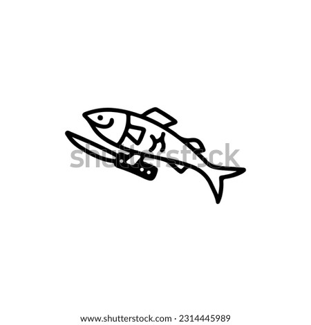 vector doodle illustration of a fish holding a knife