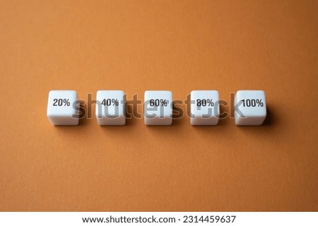 Growing percentage bar up to 100. Maximum efficiency. Work progress. Make an assessment. Reach the highest level. Full walkthrough. Completion of the mission task. Royalty-Free Stock Photo #2314459637