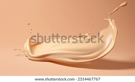 Liquid foundation splashing on light clean background, Close-up of isolated make-up smudges or beige skin care fluid Royalty-Free Stock Photo #2314467767