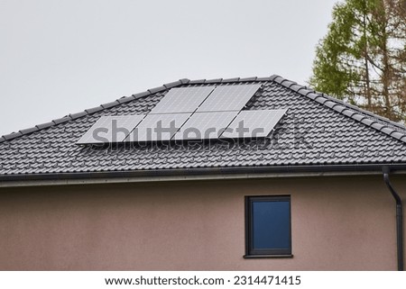 Banner image template for the solar roof company. Solar Panels and Solar roofs. Concept of sustainable future