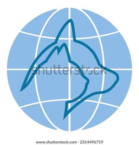 Animal protection logo illustration,silhouette of a dog and a cat with a globe on a white background