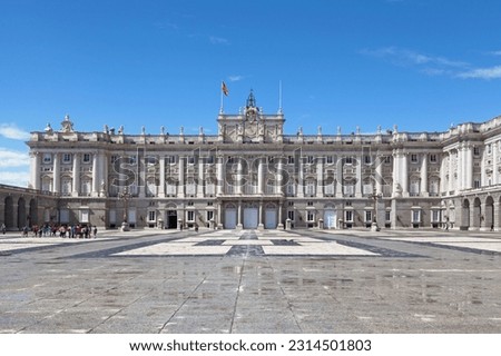 Madrid, Spain - June 06 2018: The Royal Palace of Madrid is the official residence of the Spanish Royal Family at the city of Madrid, but it is only used for state ceremonies.