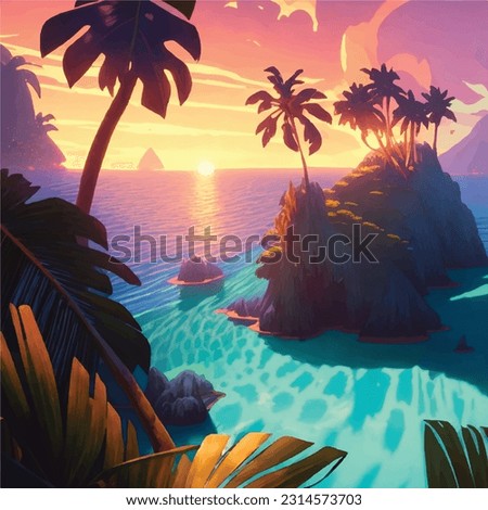 3d tropical art of clean beach island design wallpaper