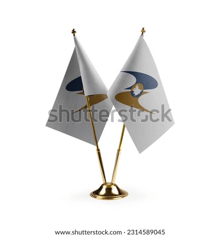 Small national flags of the Eurasian Economic Union on a white background. Royalty-Free Stock Photo #2314589045