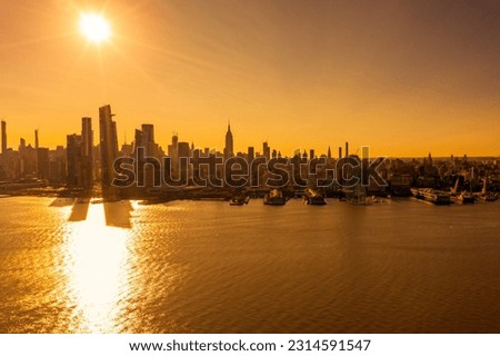 Aerial drone photo NYC orange haze from Canada fires 2023