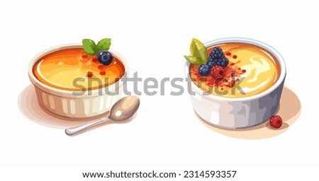 French dessert vector creme brulee for cafe bakery restaurant Royalty-Free Stock Photo #2314593357