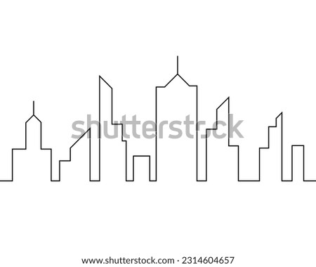 Silhouette of the city in a flat style. Modern urban landscape. Vector illustrations. City skyscrapers building office horizon.Continuous line drawing.